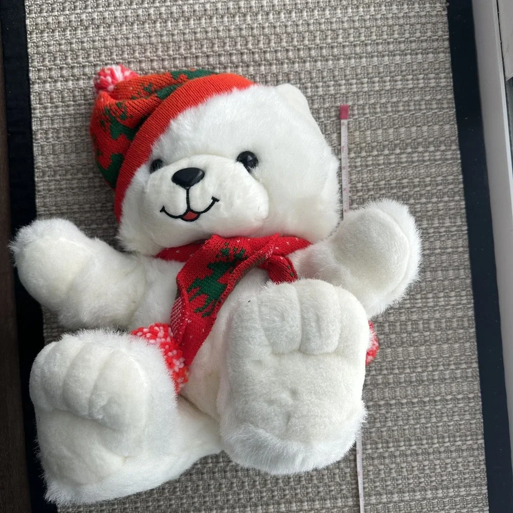 Kmart Dan Dee 1987 Christmas White Teddy Bear Plush Stuffed Vintage